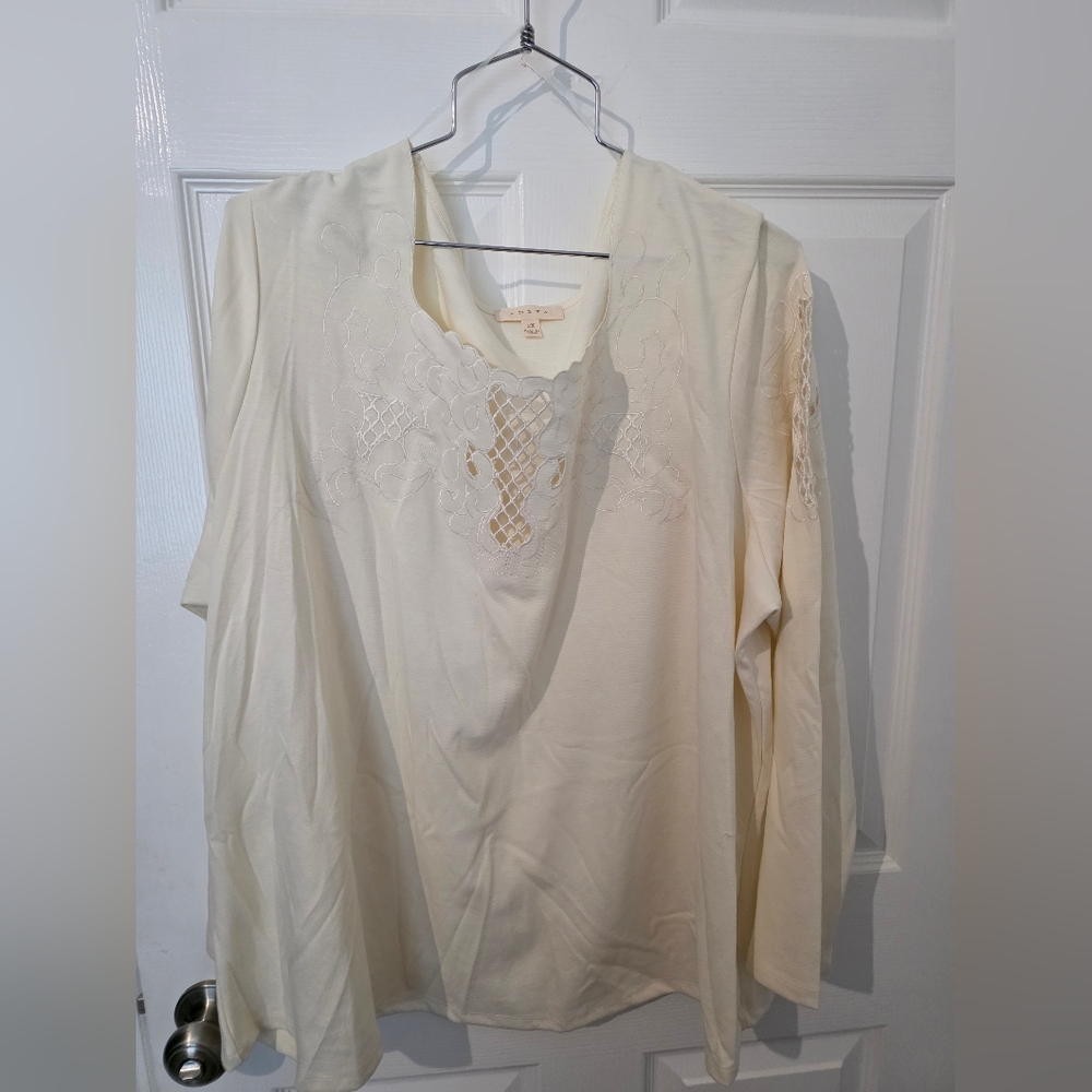 Elegant Cream Embroidered Women's Top